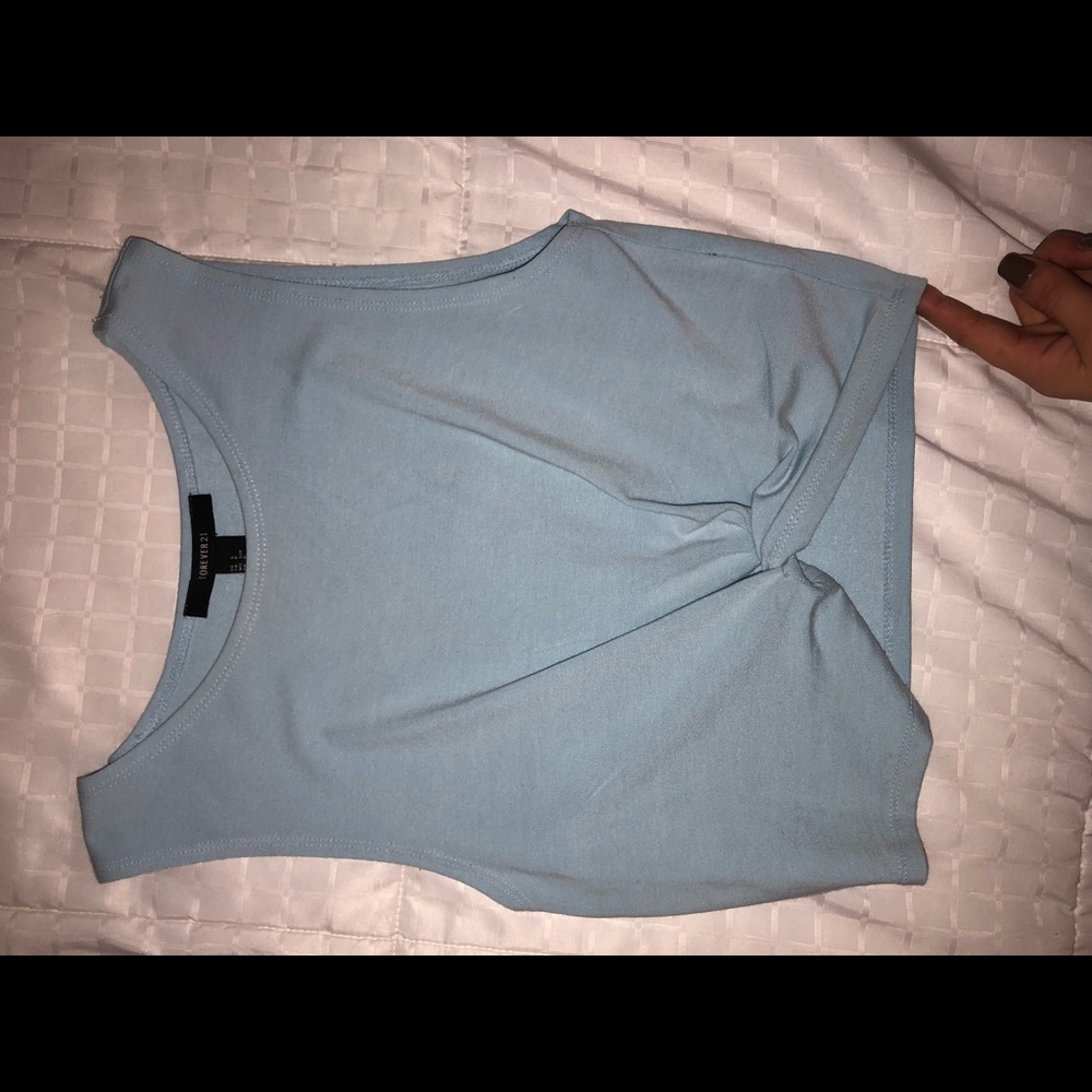 Blue knotted crop top